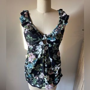 Isabel Maternity Peephole Ruffle Tankini Top Swim Floral